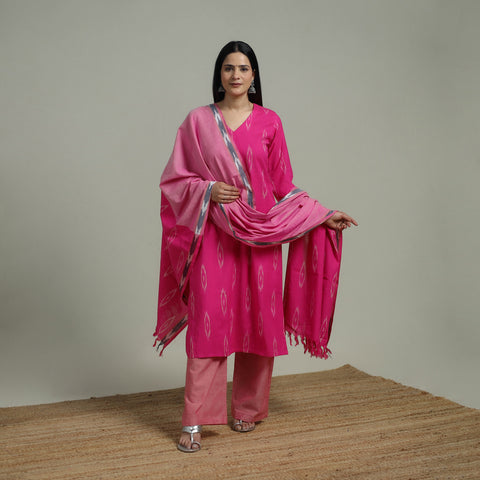 Pochampally Ikat Cotton Suit Set with Dupatta for women 07