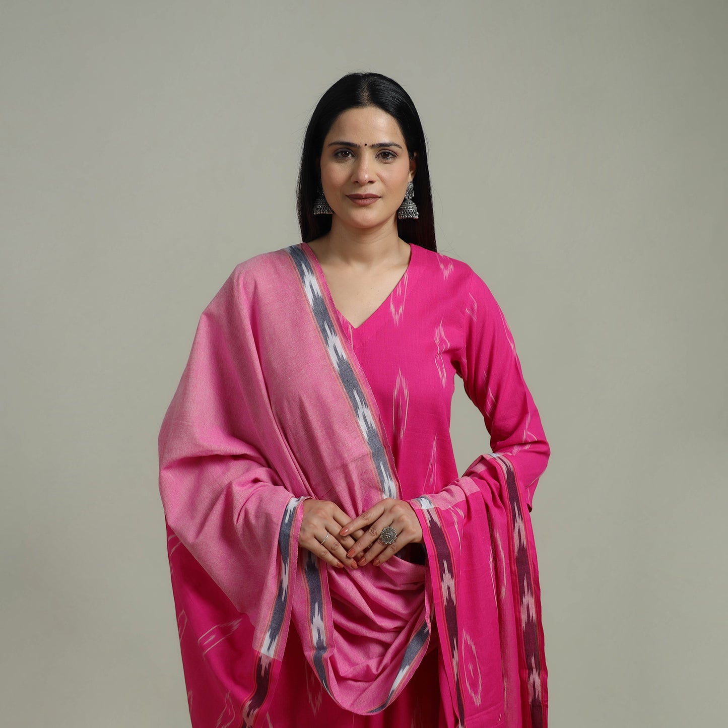 Pochampally Ikat Cotton Suit Set with Dupatta for women 07