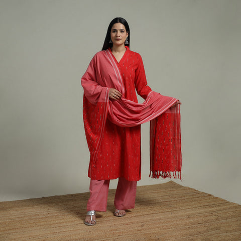Pochampally Ikat Cotton Suit Set with Dupatta for women 18