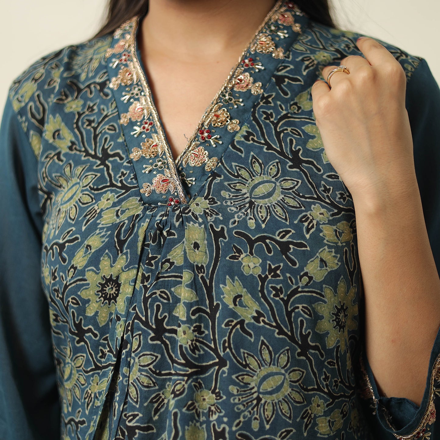 ajrakh embroidery kurta 
