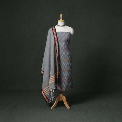 Pochampally Ikat Cotton Unstitched Dress Material: Kurta with Dupatta 01