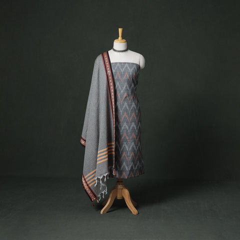 Pochampally Ikat Cotton Unstitched Dress Material: Kurta with Dupatta 01