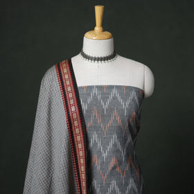 Pochampally Ikat Cotton Unstitched Dress Material: Kurta with Dupatta 01