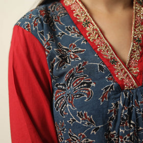 Blue - Exclusive Hand Zardozi Embroidery Mul Cotton Kurta 08