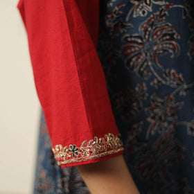 Blue - Exclusive Hand Zardozi Embroidery Mul Cotton Kurta 08