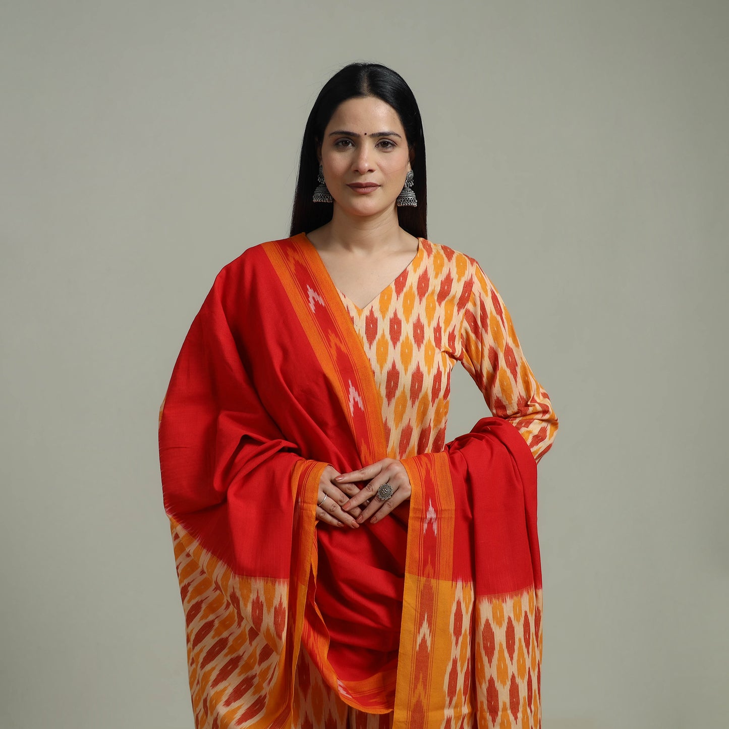 Pochampally Ikat Cotton Suit Set with Dupatta for women 08