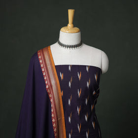 Pochampally Ikat Cotton Unstitched Dress Material: Kurta with Dupatta 02