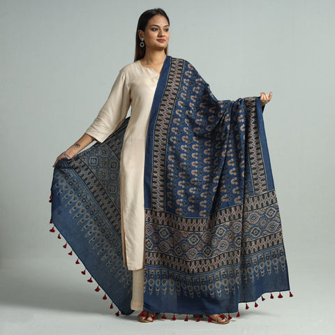 Blue - Hand Block Printed Cotton Ajrakh Dupatta 83