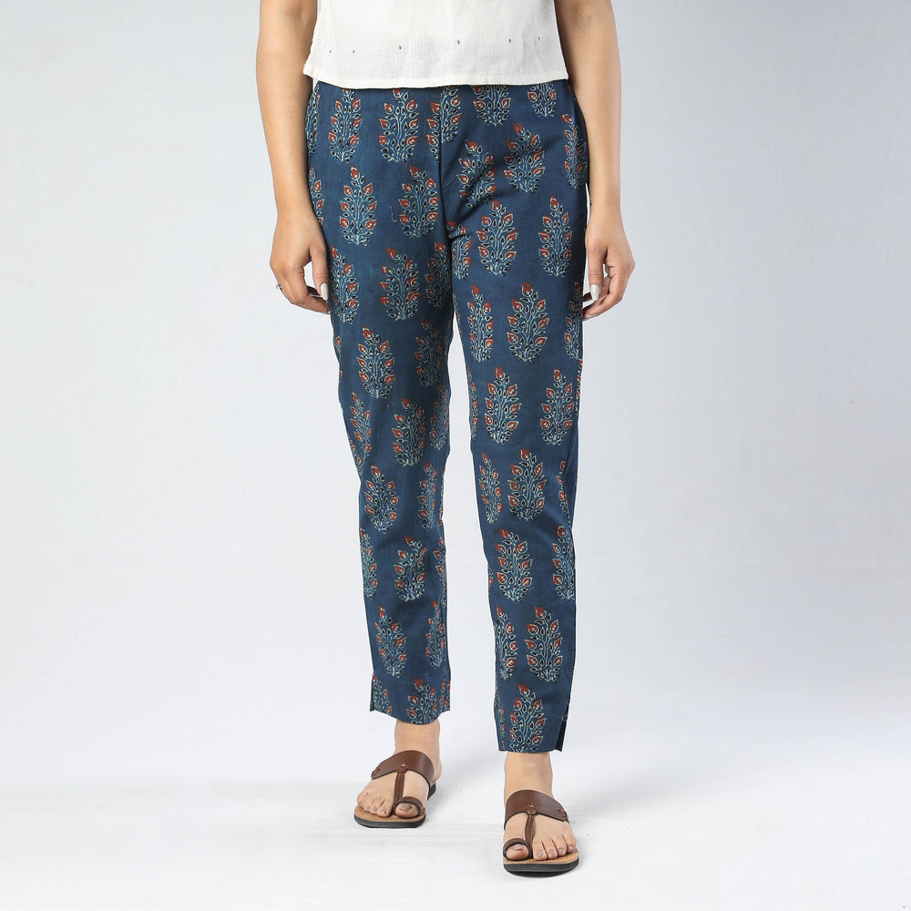 Blue - Ajrakh Block Printed Cotton Pant