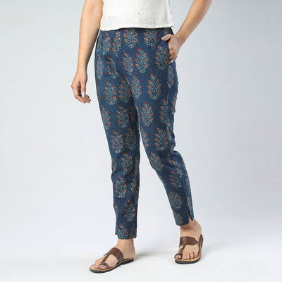 Blue - Ajrakh Block Printed Cotton Pant