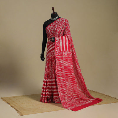 Pink - mul cotton hand batik saree 25 - handcrafted