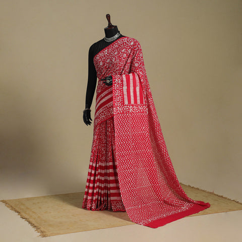 Pink - mul cotton hand batik saree 25 - handcrafted