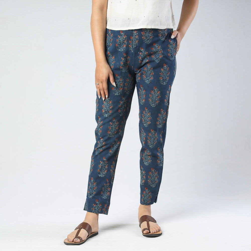 Blue - Ajrakh Block Printed Cotton Pant