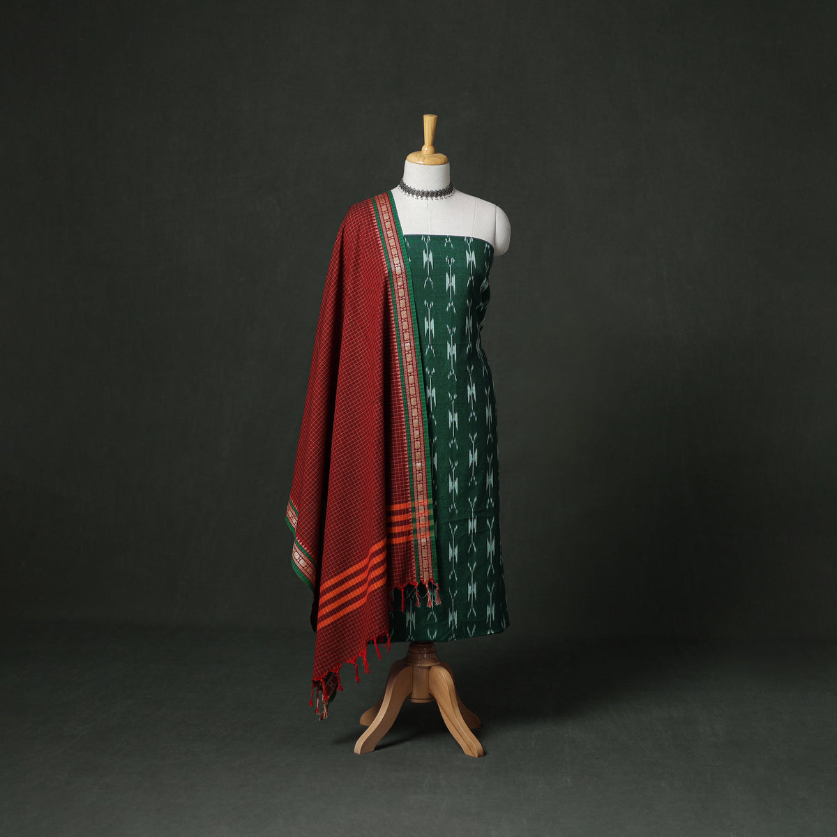 Pochampally Ikat Cotton Unstitched Dress Material: Kurta with Dupatta 03