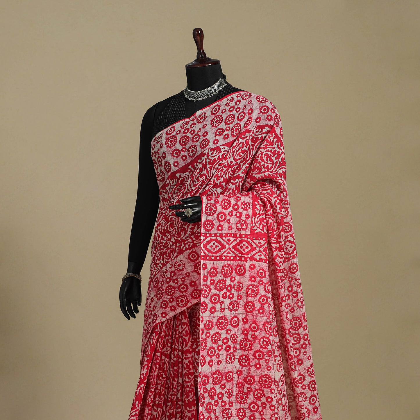 Pink - mul cotton hand batik saree 26 - handcrafted