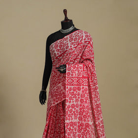 Pink - mul cotton hand batik saree 26 - handcrafted