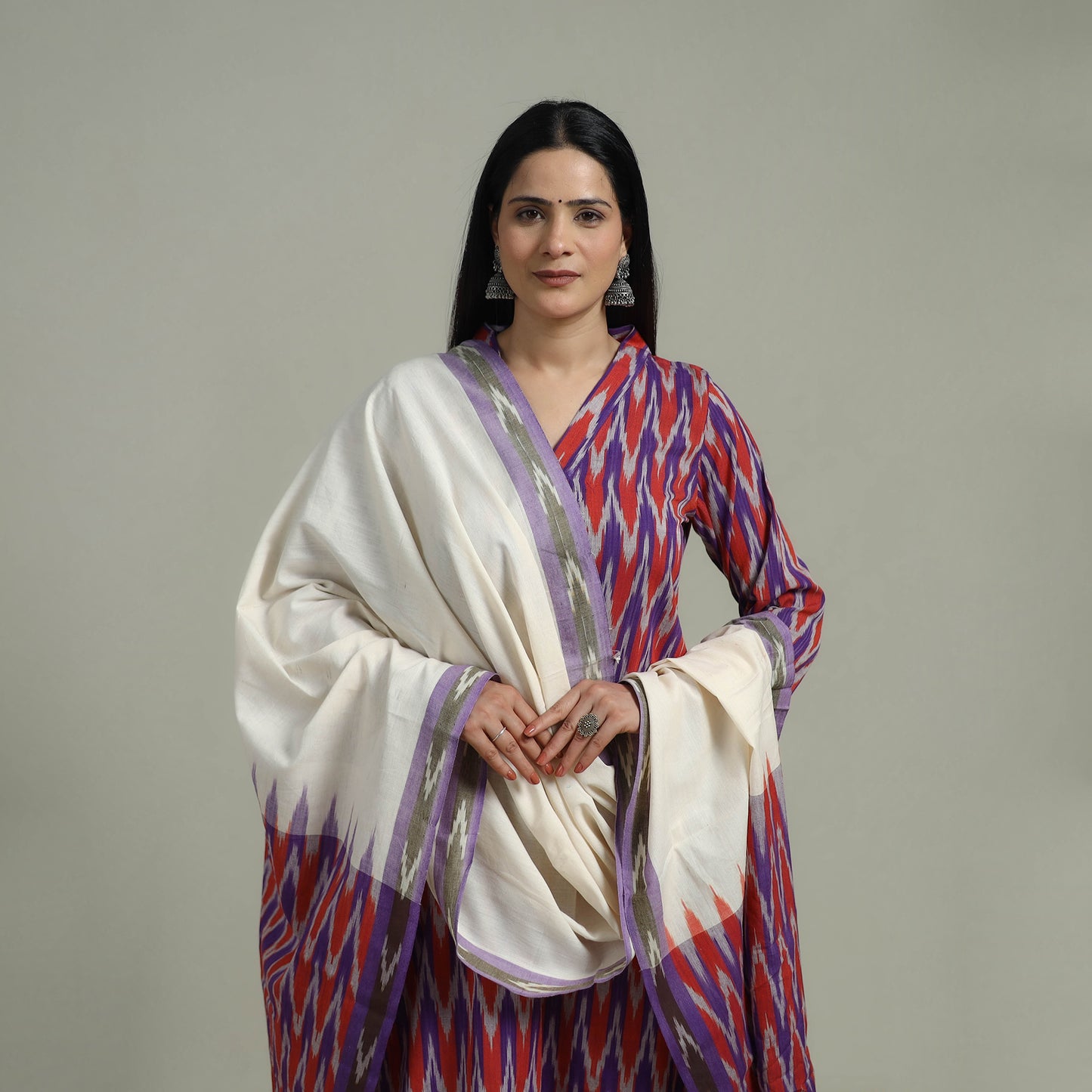 Pochampally Ikat Cotton Suit Set with Dupatta for women 17