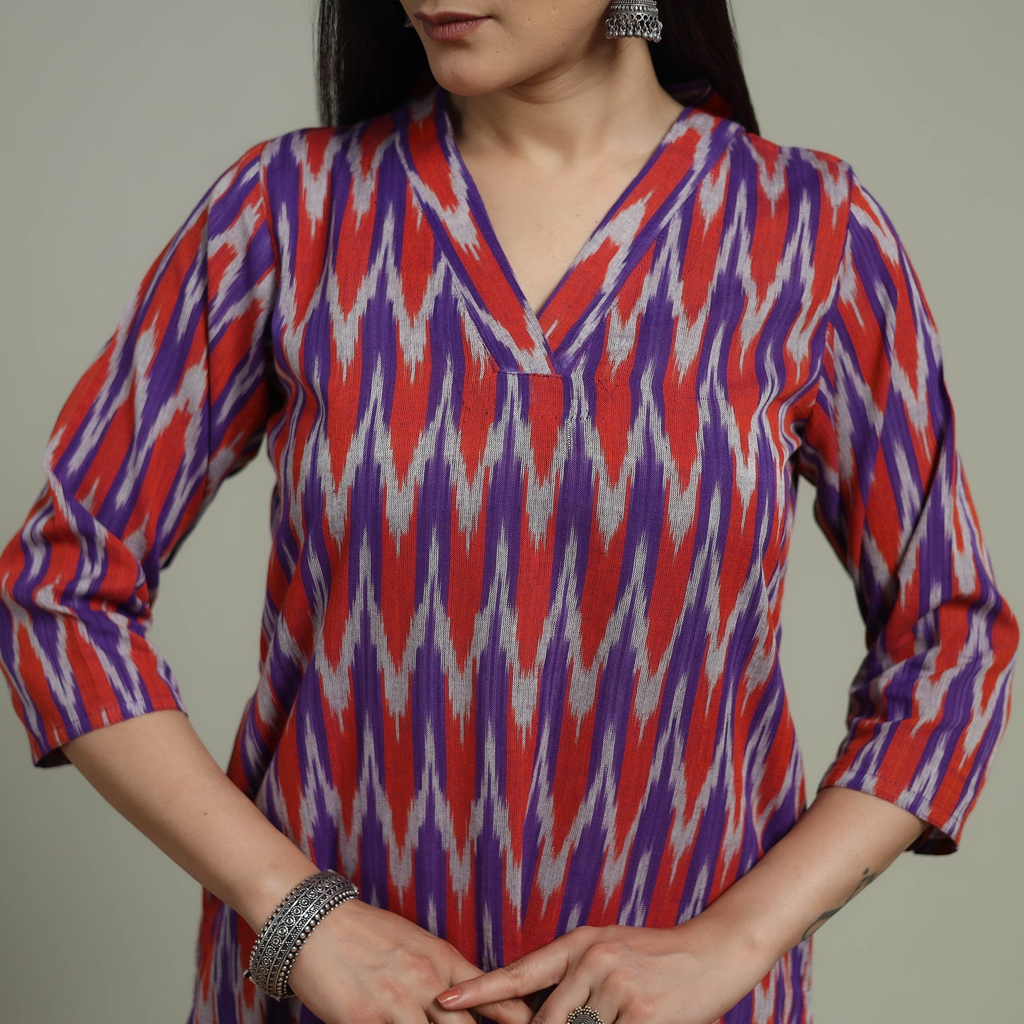Pochampally Ikat Cotton Suit Set with Dupatta for women 17