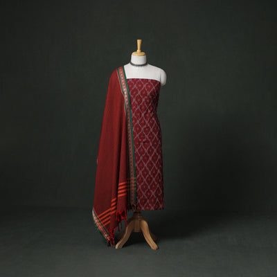 Pochampally Ikat Cotton Unstitched Dress Material: Kurta with Dupatta 05