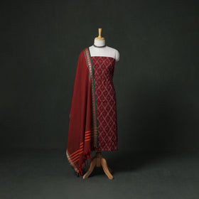 Pochampally Ikat Cotton Unstitched Dress Material: Kurta with Dupatta 05