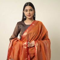 Brown - Traditional Maheshwari Silk Tissue Zari Weave Handloom Kurta with Dupatta Set 01