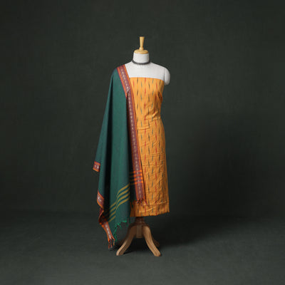Pochampally Ikat Cotton Unstitched Dress Material: Kurta with Dupatta 06