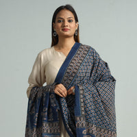 Blue - Ajrakh Hand Block Printed Cotton Dupatta with Tassels 90