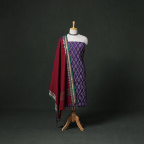 Pochampally Ikat Cotton Unstitched Dress Material: Kurta with Dupatta 07
