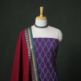 Pochampally Ikat Cotton Unstitched Dress Material: Kurta with Dupatta 07