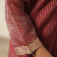 Maroon - Traditional Maheshwari Silk Handloom Kurta with Dupatta Set 02