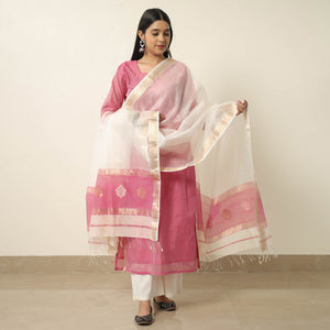 Pink - Traditional Maheshwari Silk Handloom Kurta with Dupatta Set 03