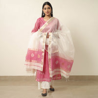 Pink - Traditional Maheshwari Silk Handloom Kurta with Dupatta Set 03