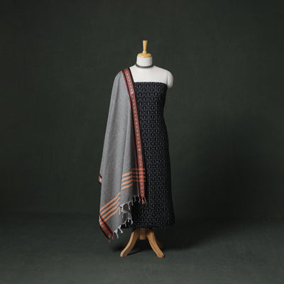 Pochampally Ikat Cotton Unstitched Dress Material: Kurta with Dupatta 08