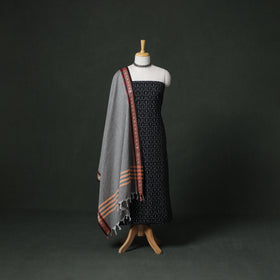 Pochampally Ikat Cotton Unstitched Dress Material: Kurta with Dupatta 08