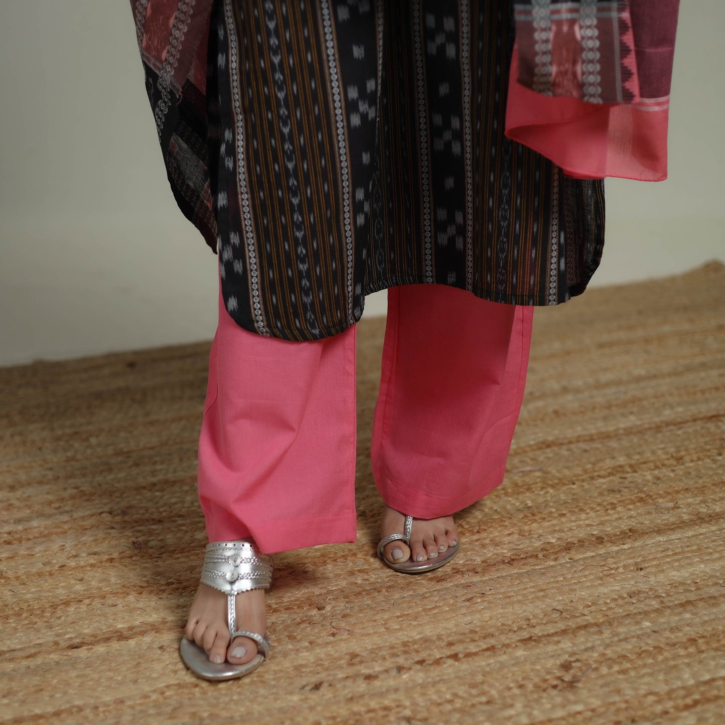Black - Sambalpuri Ikat Pure Cotton Suit Set with Dupatta for women 10