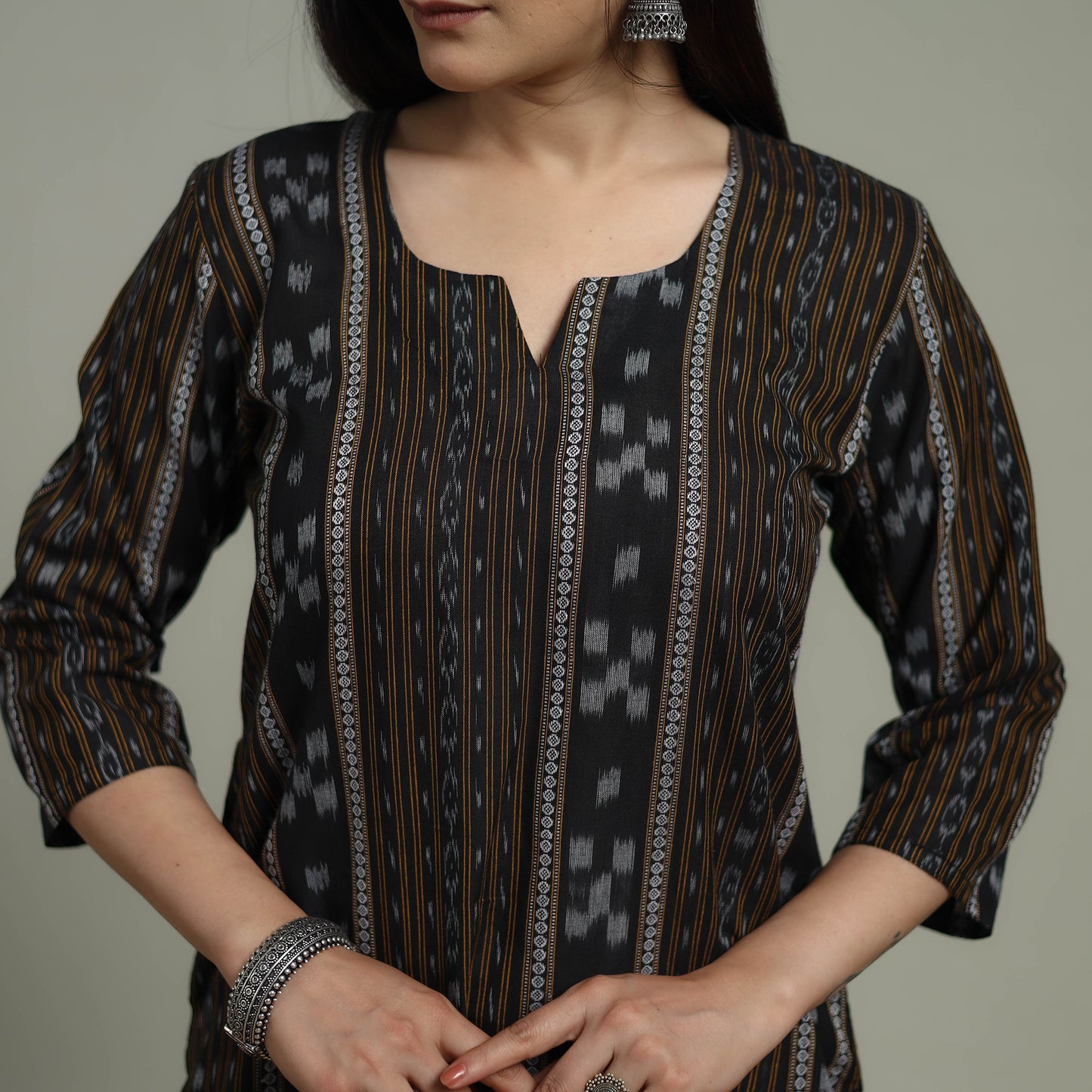 Black - Sambalpuri Ikat Pure Cotton Suit Set with Dupatta for women 10