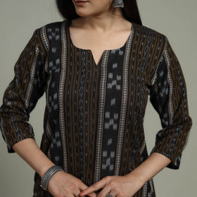 Black - Sambalpuri Ikat Pure Cotton Suit Set with Dupatta for women 10