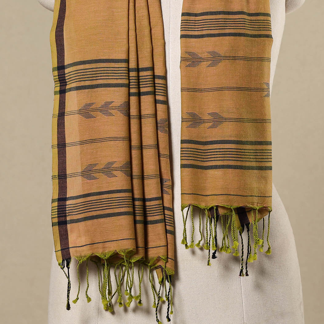 Yellow - handloom cotton phulia jamdani stole with tassels