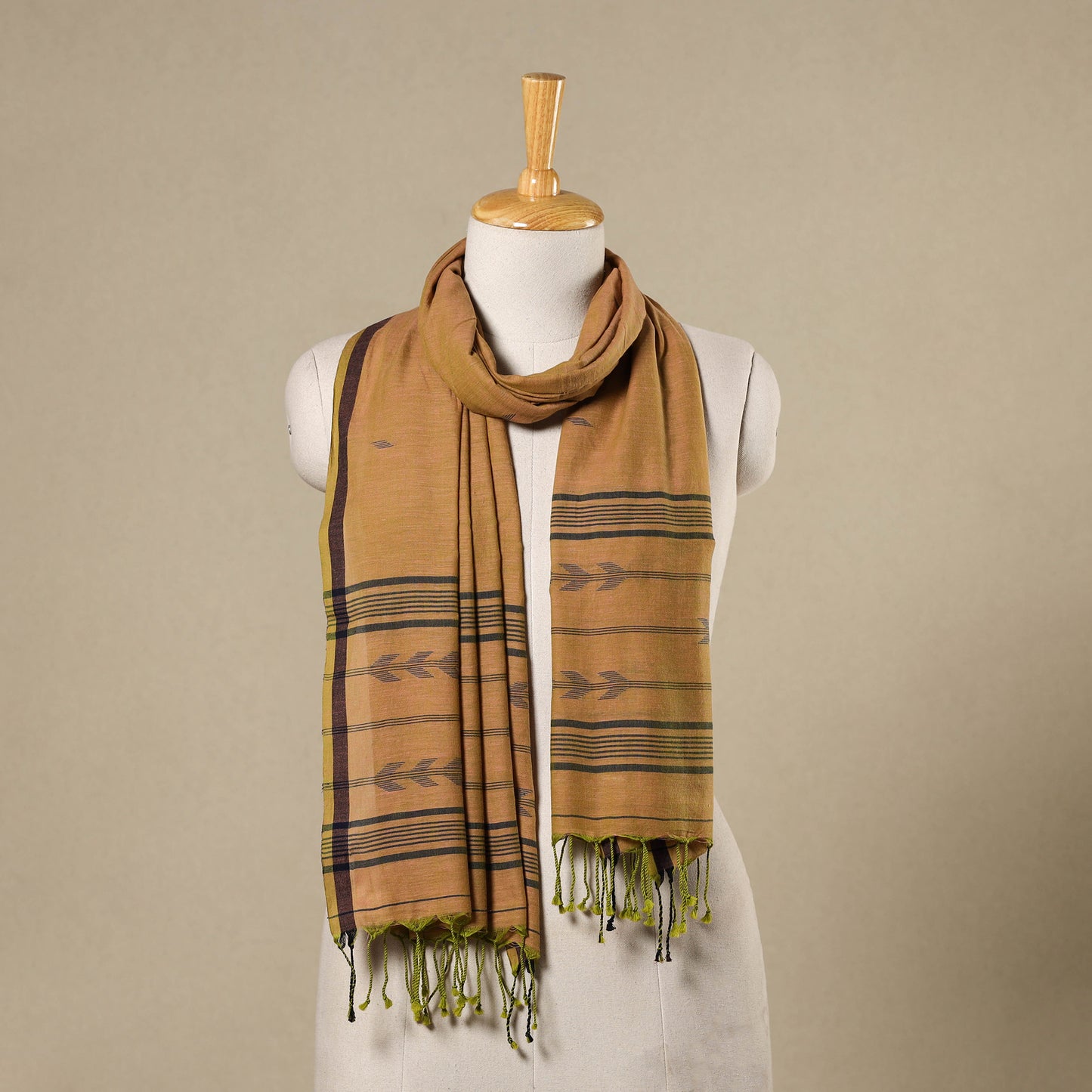 Yellow - handloom cotton phulia jamdani stole with tassels