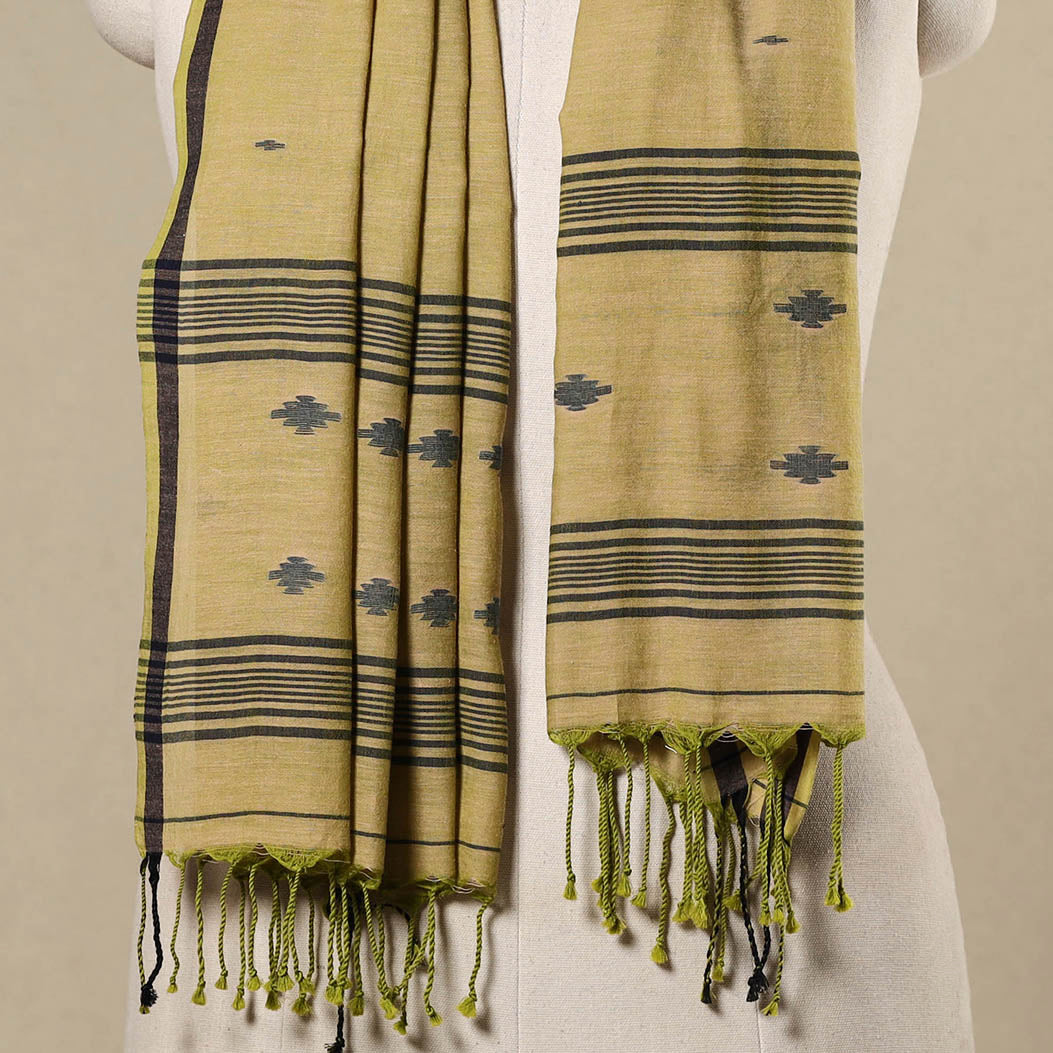 Yellow - handloom cotton phulia jamdani stole with tassels