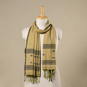 Yellow - handloom cotton phulia jamdani stole with tassels