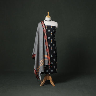 Pochampally Ikat Cotton Unstitched Dress Material: Kurta with Dupatta 09