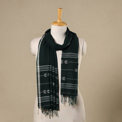 Green - handloom cotton phulia jamdani stole with tassels