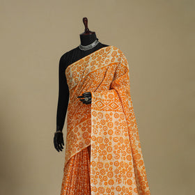 Orange - mul cotton hand batik saree 31 - handcrafted