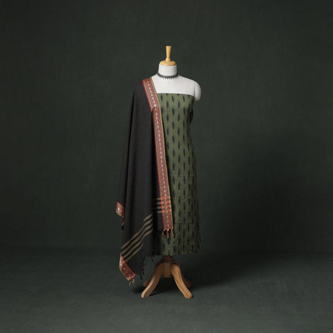 Pochampally Ikat Cotton Unstitched Dress Material: Kurta with Dupatta 10