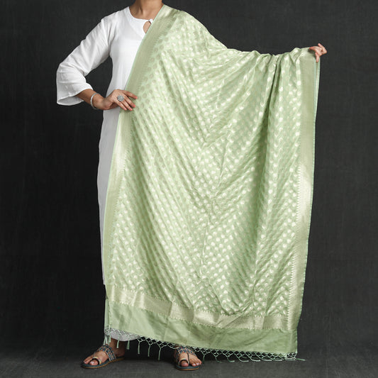 Green - Banarasi Semi Silk Zari Jaal Dupatta with Tassels
