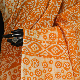 Orange - mul cotton hand batik saree 31 - handcrafted