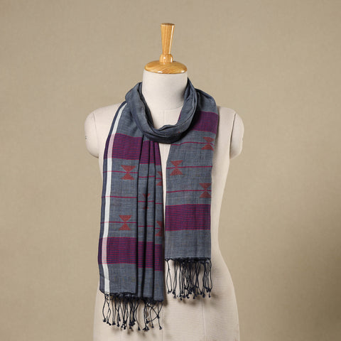 Grey - handloom cotton phulia jamdani stole with tassels 13
