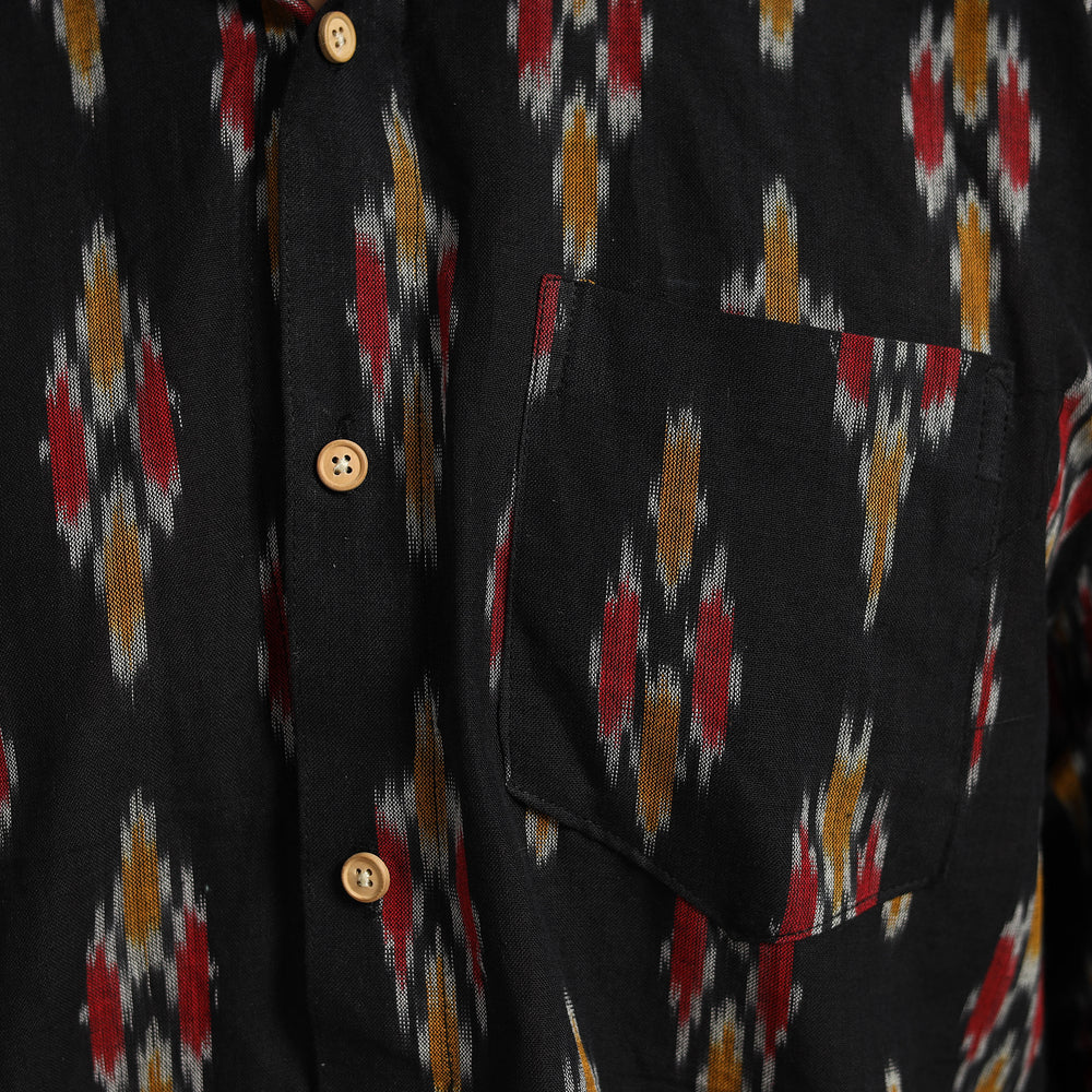 Black - Men Cotton Pochampally Ikat Shirt 09