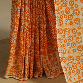 Orange - mul cotton hand batik saree 31 - handcrafted